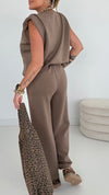 Womens Round Neck Solid Color Casual Suit