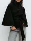 Ladies Standing Collar Cape Button Waistband Windbreaker Coat