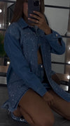 Womens Lapel Hot Diamond Tassel Casual Denim Jacket