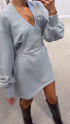 Womens V-neck Solid Color Casual Dress