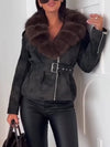 Women Fur Collar Zipper Temperament Casual Coat