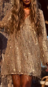 Women V-neck Tassel Loose Casual Dress