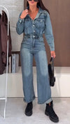 Women Lapel Splicing Wash Water Casual Jumpsuit