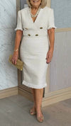 Women V-neck Spliced Tassel Elegant Temperament Dress