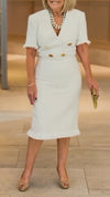 Women V-neck Spliced Tassel Elegant Temperament Dress