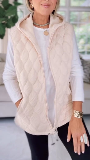 Womens Round Neck Hooded Zipper Casual Vest