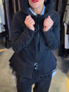 Womens Round Neck Hooded Washed Spliced casual Jacket