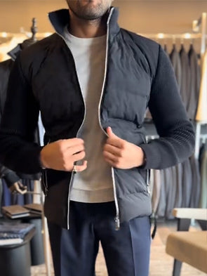 Men Round Neck Zipper Spliced knitted Cotton Jacket