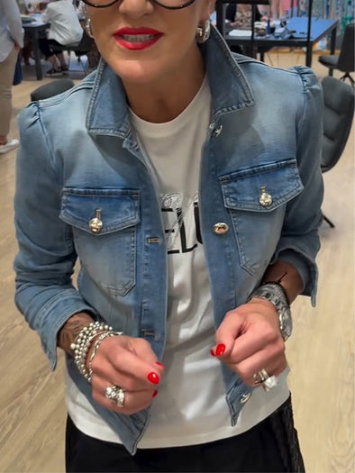 Womens Lapel Wash Water Casual Denim Jacket