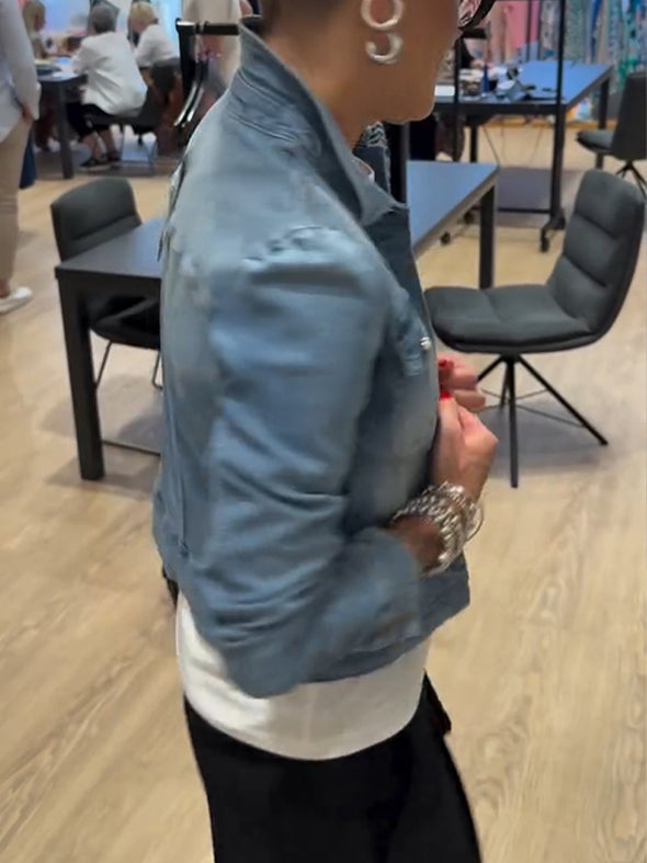 Womens Lapel Wash Water Casual Denim Jacket