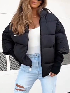 Womens Round Neck Hooded Casual Coat