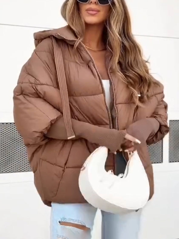 Womens Round Neck Hooded Casual Coat