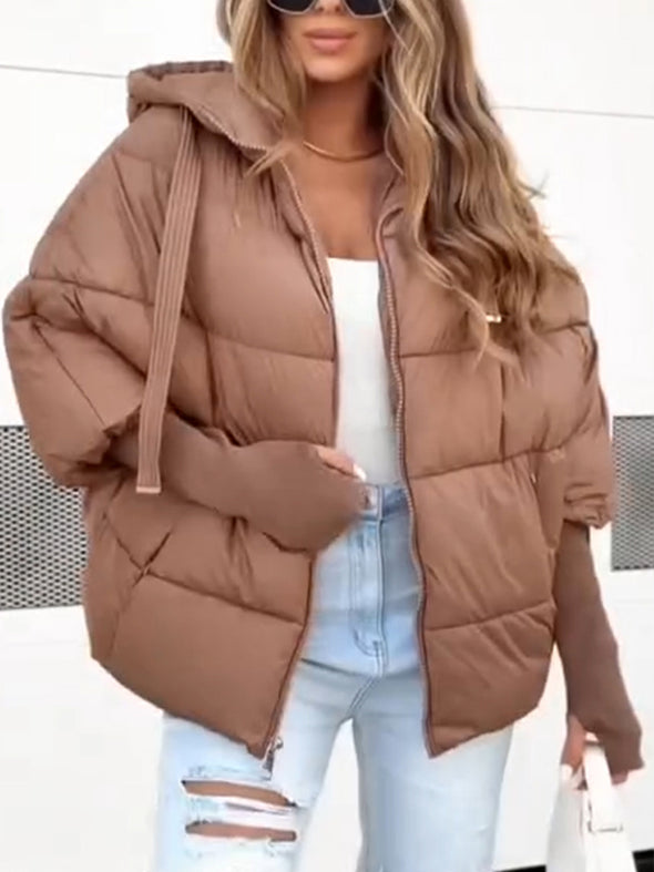 Womens Round Neck Hooded Casual Coat
