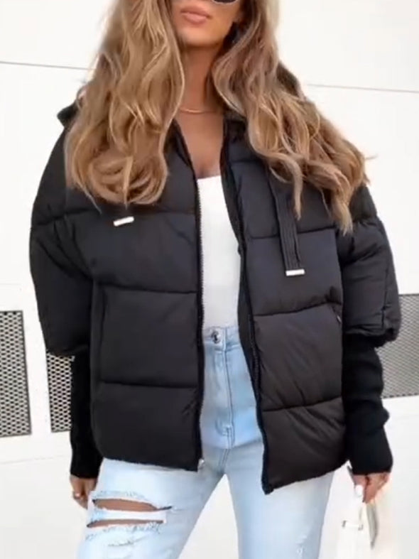 Womens Round Neck Hooded Casual Coat