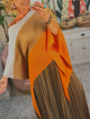 Womens Round Neck Contrast Irregular Top + Pleated Skirt Elegant Casual Suit