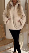 Womens Lapel Woolen Zipper Casual Jacket