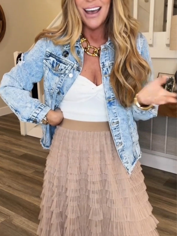 Women Lapel Denim Casual Jacket