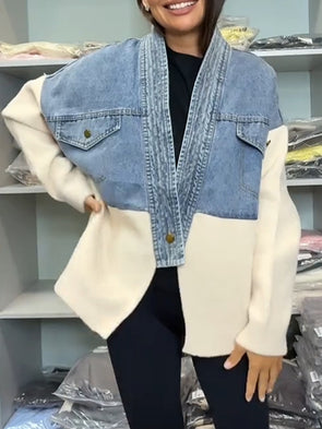Women Denim Splicing Casual Jacket