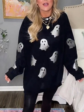 Womens Round Neck Printed Loose Casual Top
