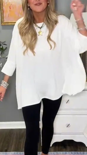 Women Round Neck Solid Color Loose Casual Top