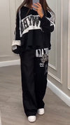 Womens Round Neck Splicing Printed Casual Set