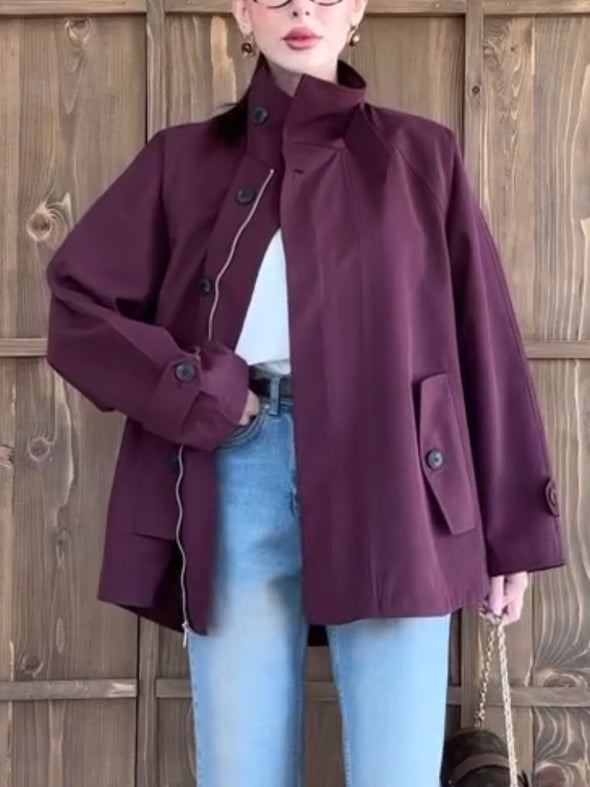 Women Stand-up Collar Temperament Casual Windbreaker Jacket