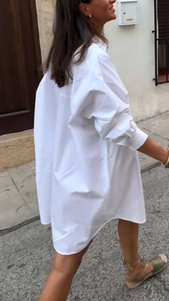 Womens Lapel Solid Color Shirt Dress