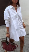 Womens Lapel Solid Color Shirt Dress
