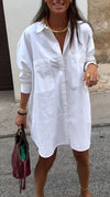 Womens Lapel Solid Color Shirt Dress