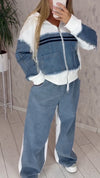 Womens Round Neck Hooded Spliced denim Hot Diamond Casual Set