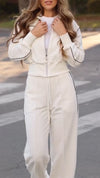 Womens Lapel Zipper Jacket + Pants Casual Set