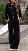 Womens Lapel Zipper Jacket + Pants Casual Set