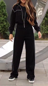 Womens Lapel Zipper Jacket + Pants Casual Set