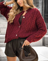 Womens Round Neck Knitted Casual Cardigan