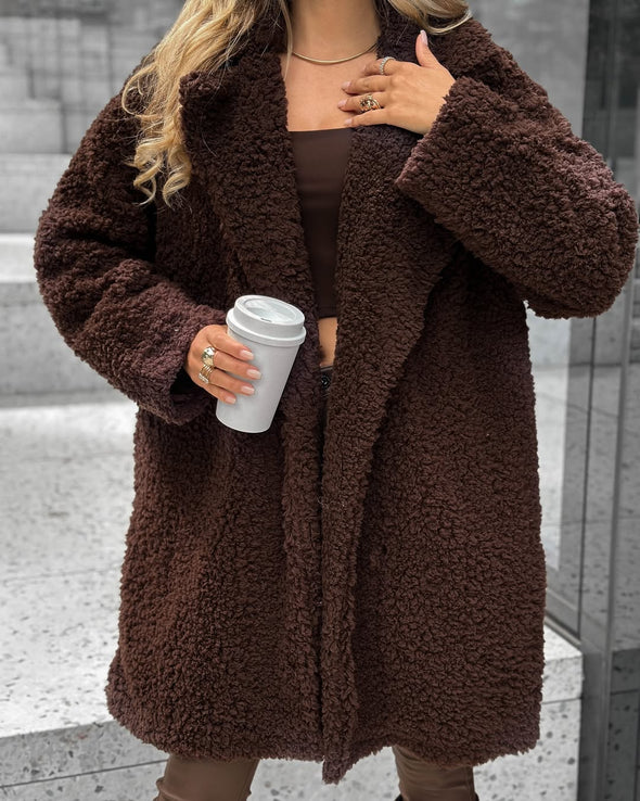 Womens Lapel Plush Casual Coat