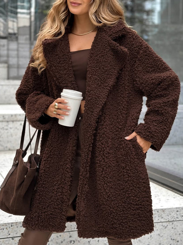 Womens Lapel Plush Casual Coat