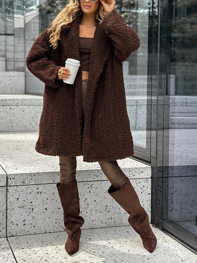 Womens Lapel Plush Casual Coat