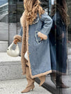 Womens Lapel Plush Spliced denim Temperament Casual Coat