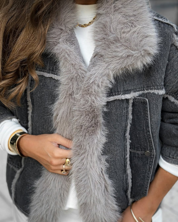Women Plush Spliced temperament Casual Coat