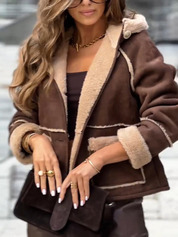 Womens Hooded Plush Spliced casual Jacket