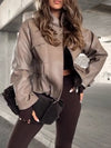Women Stand-up Collar Zipper Temperament Leather Jacket
