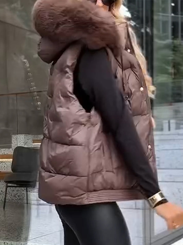 Womens Fur Collar Casual Vest