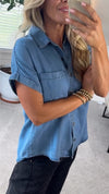 Women Lapel Denim Casual Top