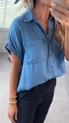 Women Lapel Denim Casual Top