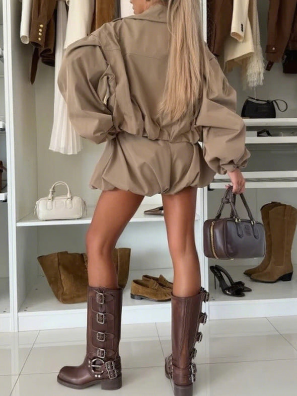 Women Lapel Jacket + Shorts Temperament Casual Suit