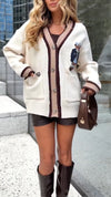 Womens Knitted Printed Casual Cardigan