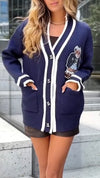 Womens Knitted Printed Casual Cardigan