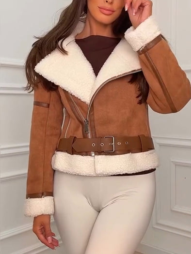 Women Lapel Plush Temperament Casual Jacket
