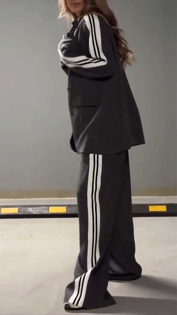 Women Lapel Vertical Pattern Temperament Casual Suit
