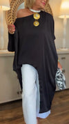 Womens Round Neck Solid Color Irregular Long Top